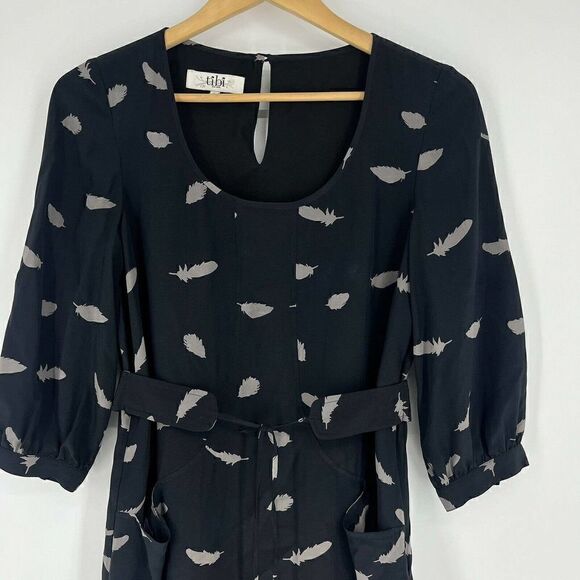 Tibi Dress Feather Print Silk Pockets - Picture 2 of 7